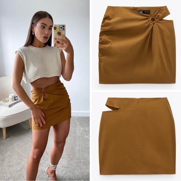 Zara Super Trendy Cut Out Mini Skirt in Toffee Size‎ XS - Picture 2 of 6